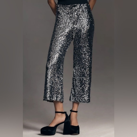 Anthropologie The Colette Cropped Wide-Leg Sequin Pants NWOT - Picture 12 of 12